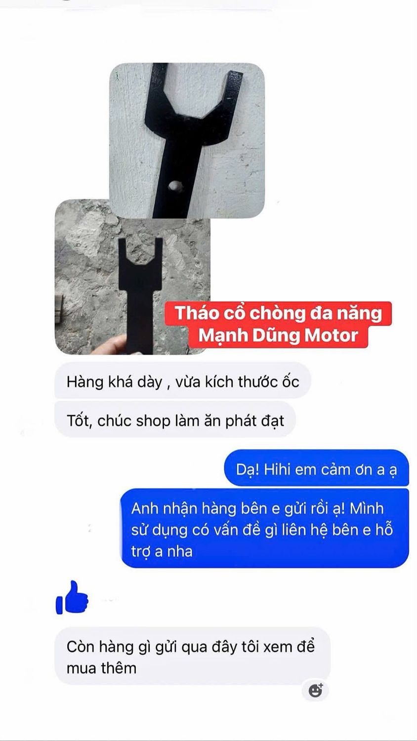 Tin nhắn khách mua bộ 2 cây tháo cổ chòng đa năng: Hàng khá dày, vừa kích thước ốc. Tốt, chúc shop làm ăn phát đạt. Còn hàng gì gửi qua đây tôi xem để mua thêm.