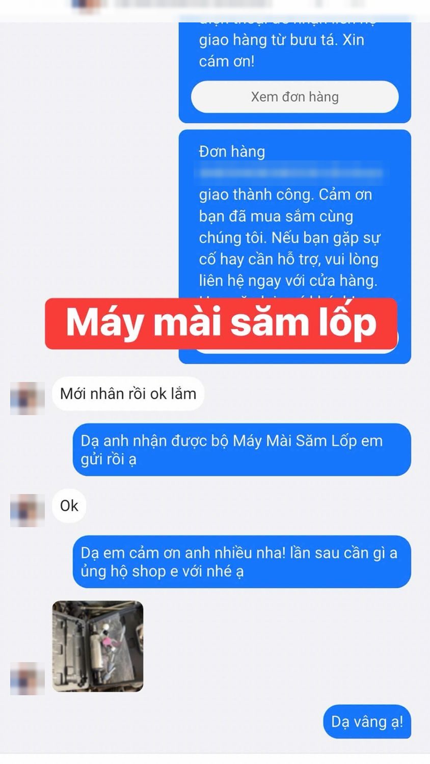Tin nhắn khách mua bộ mài săm lốp (tặng 10 mũi mài): Mới nhận rồi, ok lắm.