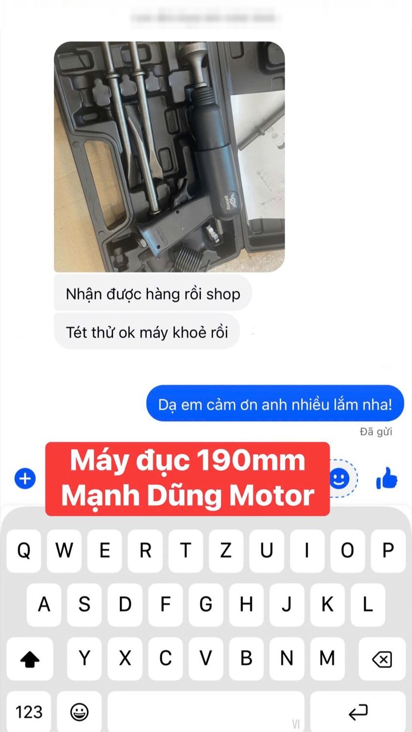 Tin nhắn khách mua máy đục khí nén kingman 190mm: Nhận được hàng rồi shop. Test thử ok, máy khỏe rồi.